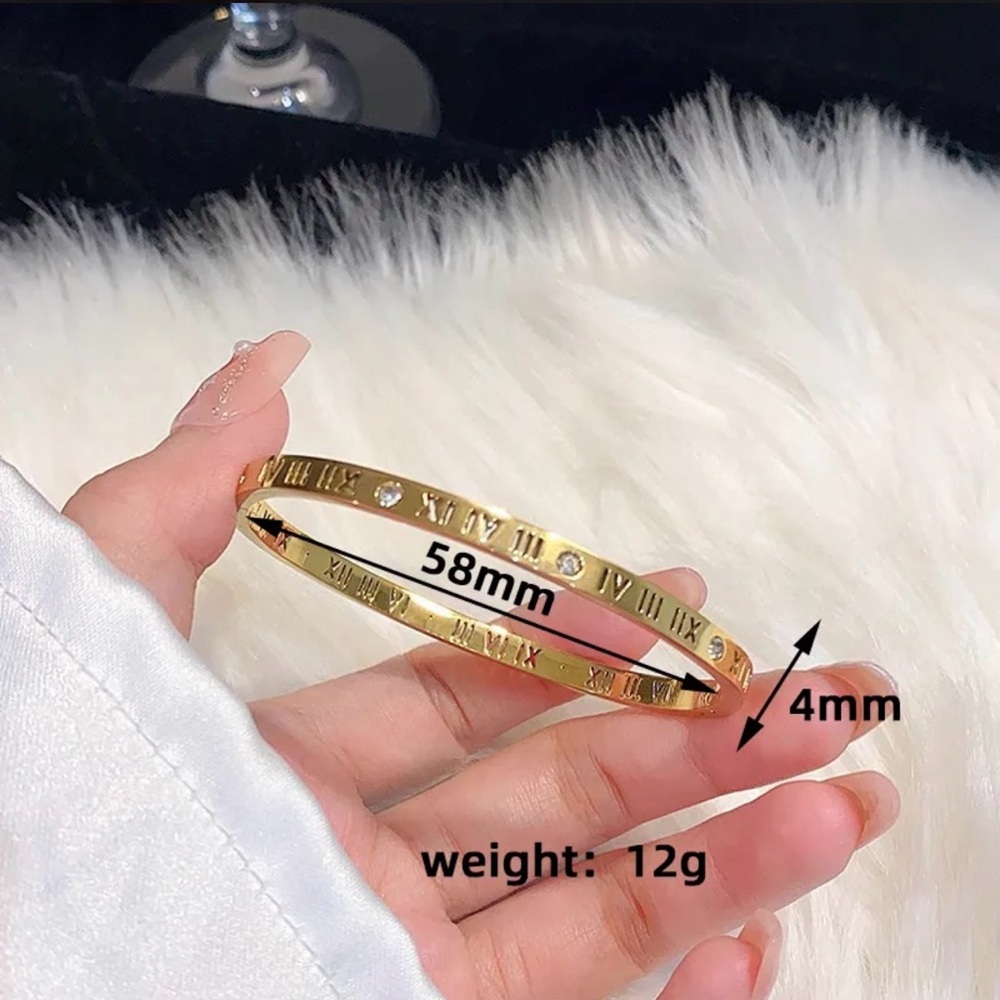 Gold Roman Numeral Bangle Bracelet